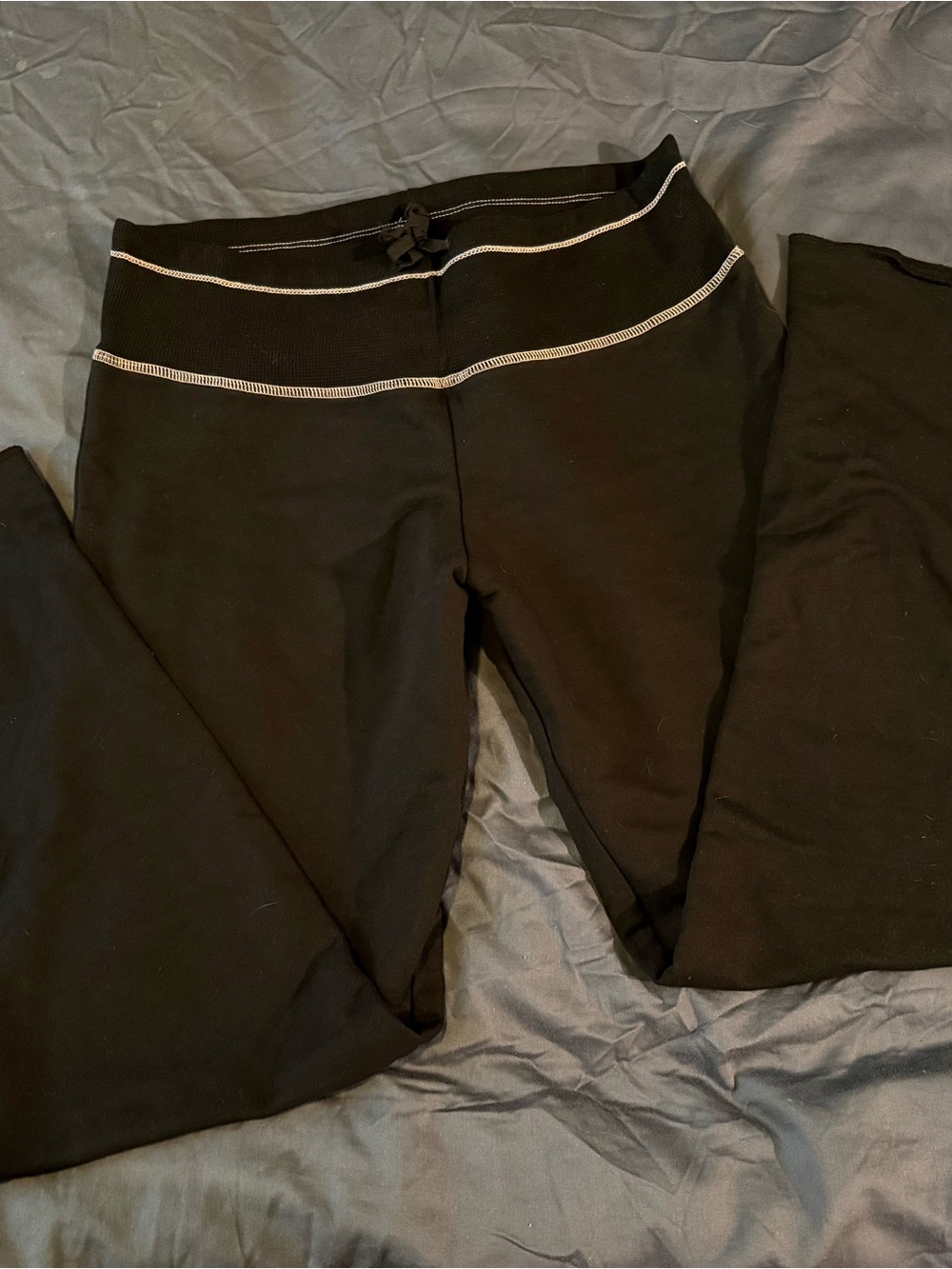 Women's Black Drawstring Waist Track Pants with Contrast Stitching